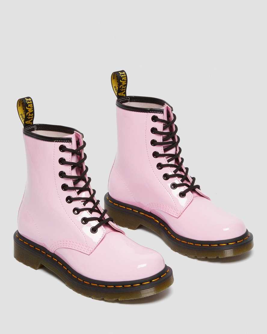 pink dr martens 1460 patent womens lace up boots