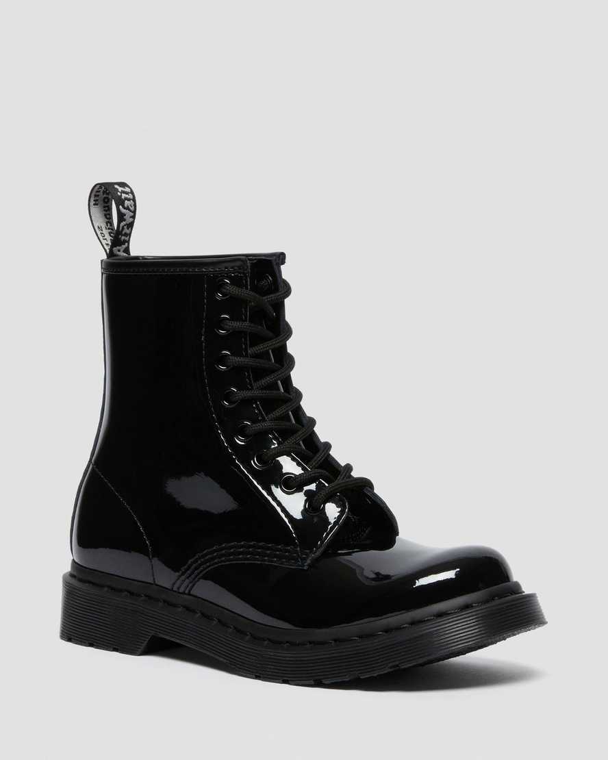 black dr martens 1460 mono patent womens lace up boots
