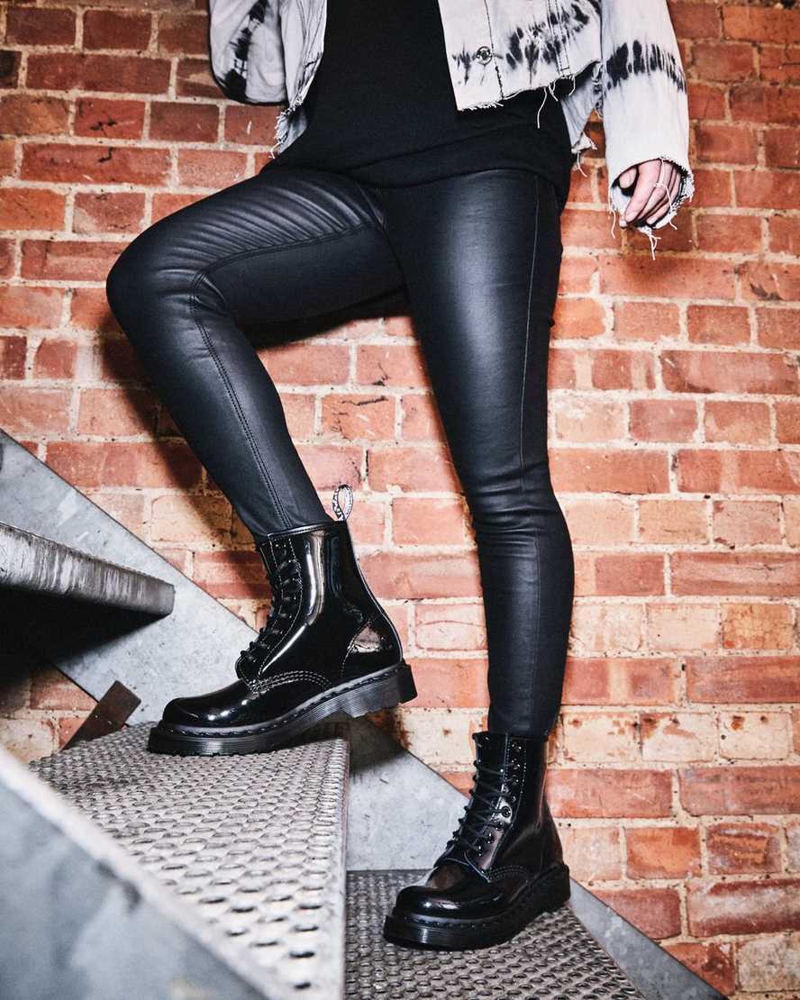 black dr martens 1460 mono patent womens lace up boots