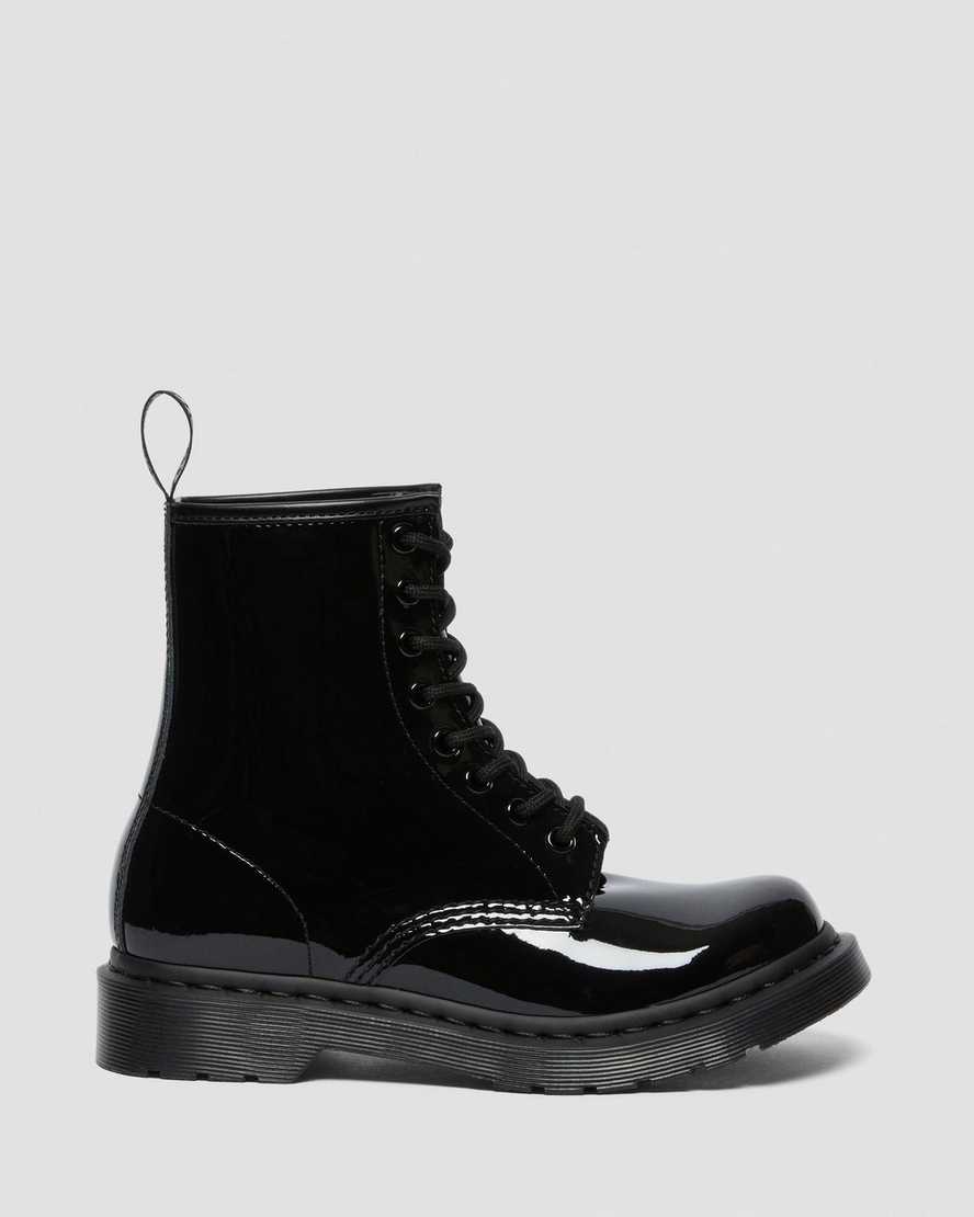 black dr martens 1460 mono patent womens lace up boots