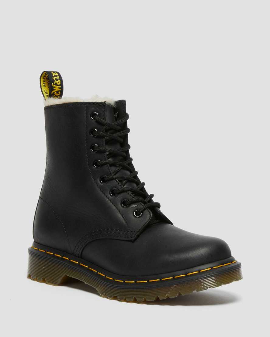 black dr martens 1460 faux fur lined womens lace up boots