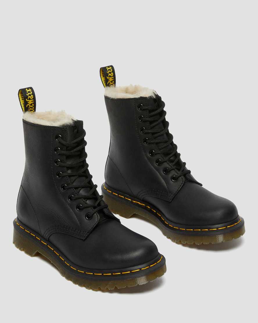 black dr martens 1460 faux fur lined womens lace up boots