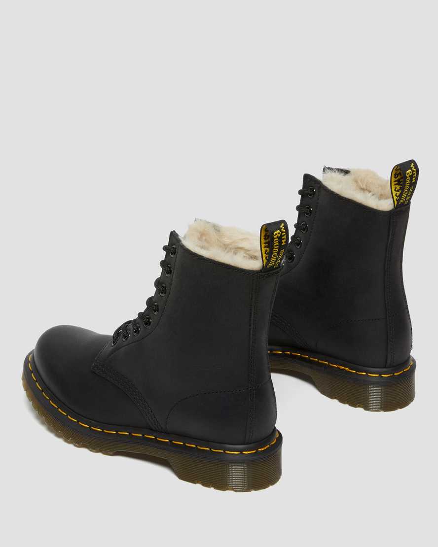 black dr martens 1460 faux fur lined womens lace up boots
