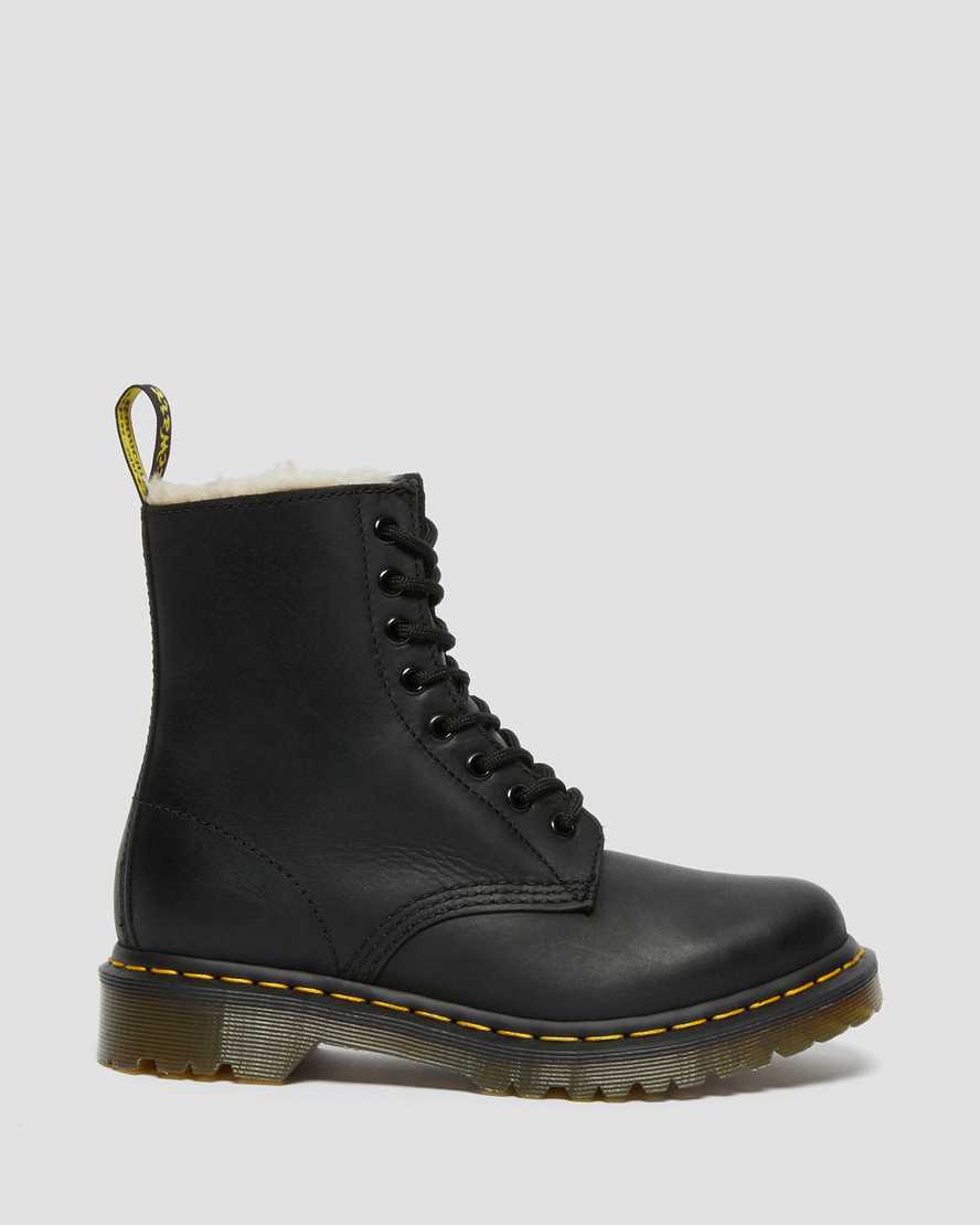 black dr martens 1460 faux fur lined womens lace up boots