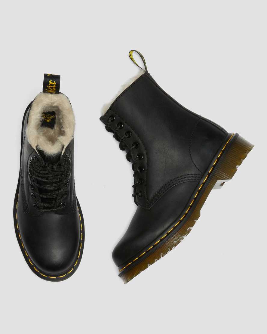 black dr martens 1460 faux fur lined womens lace up boots