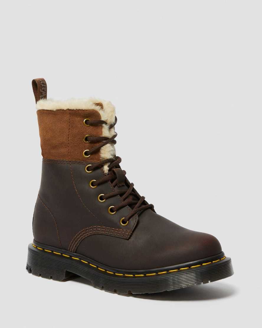dark brown dr martens 1460 dms wintergrip faux fur womens lined boots
