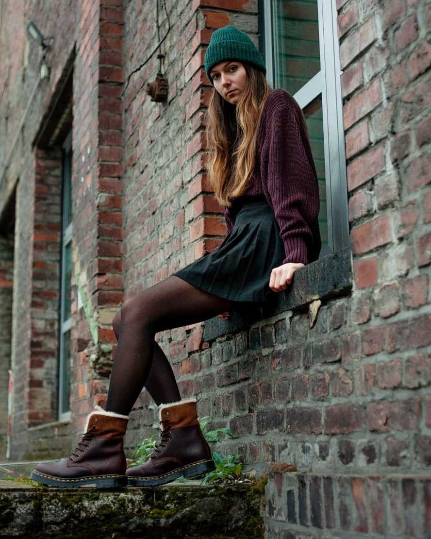 dark brown dr martens 1460 dms wintergrip faux fur womens lined boots