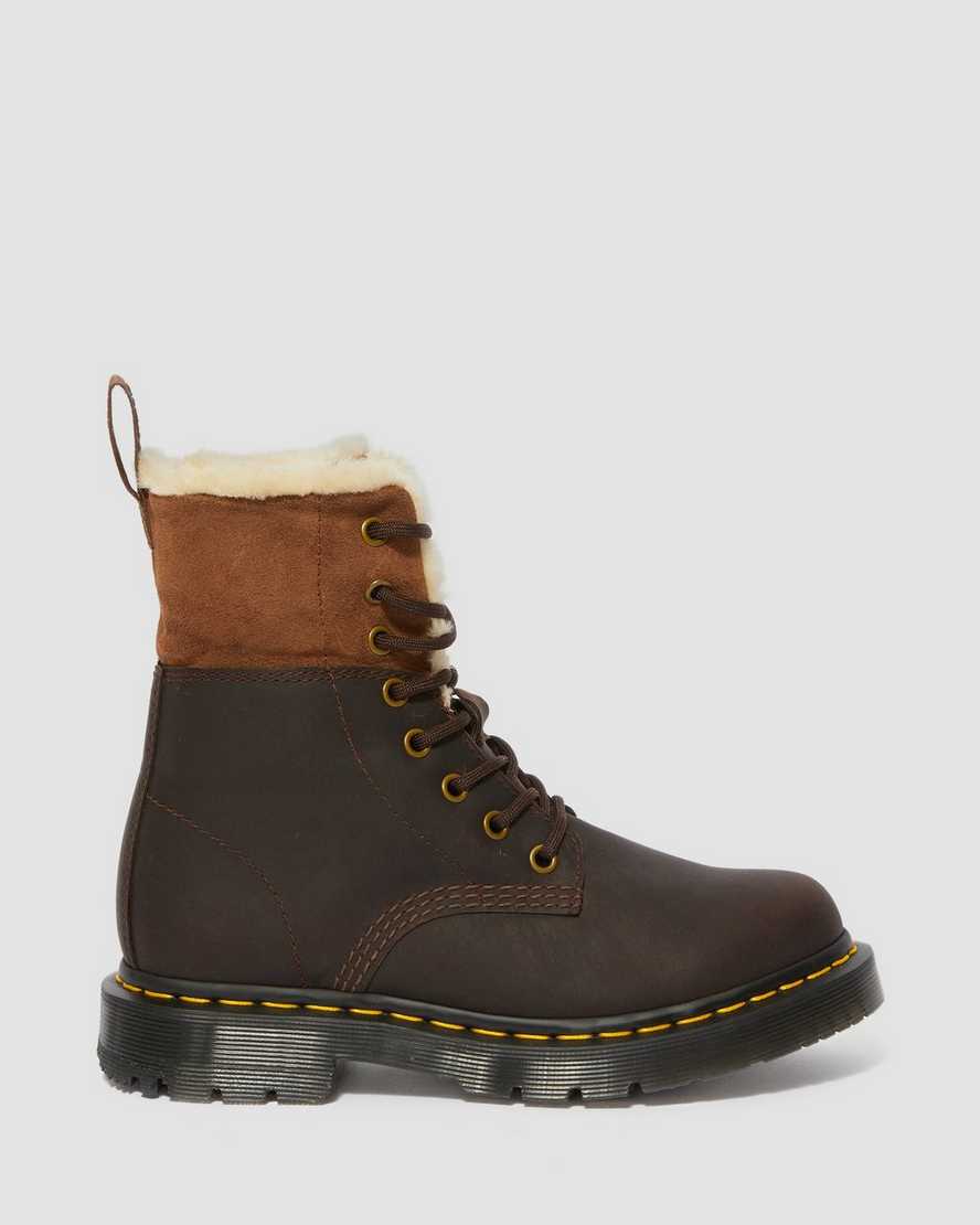 dark brown dr martens 1460 dms wintergrip faux fur womens lined boots