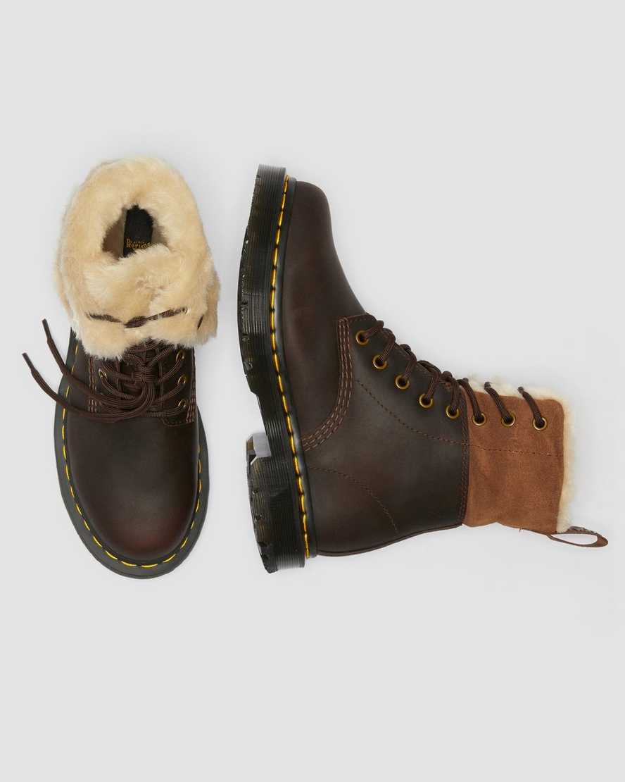 dark brown dr martens 1460 dms wintergrip faux fur womens lined boots