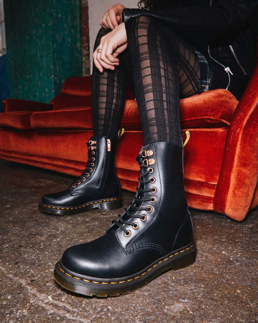 black dr martens 1490 rose gold hardware womens mid calf boots