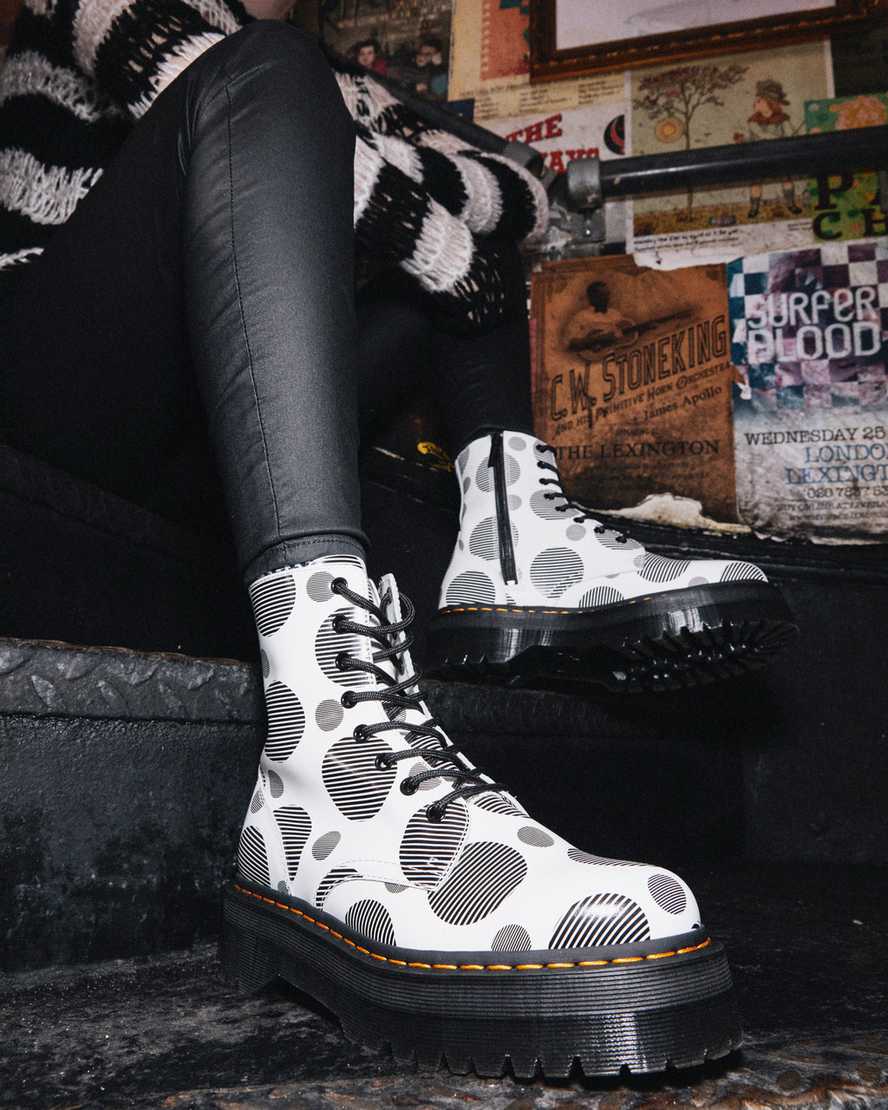 white dr martens jadon polka dot smooth womens platform boots