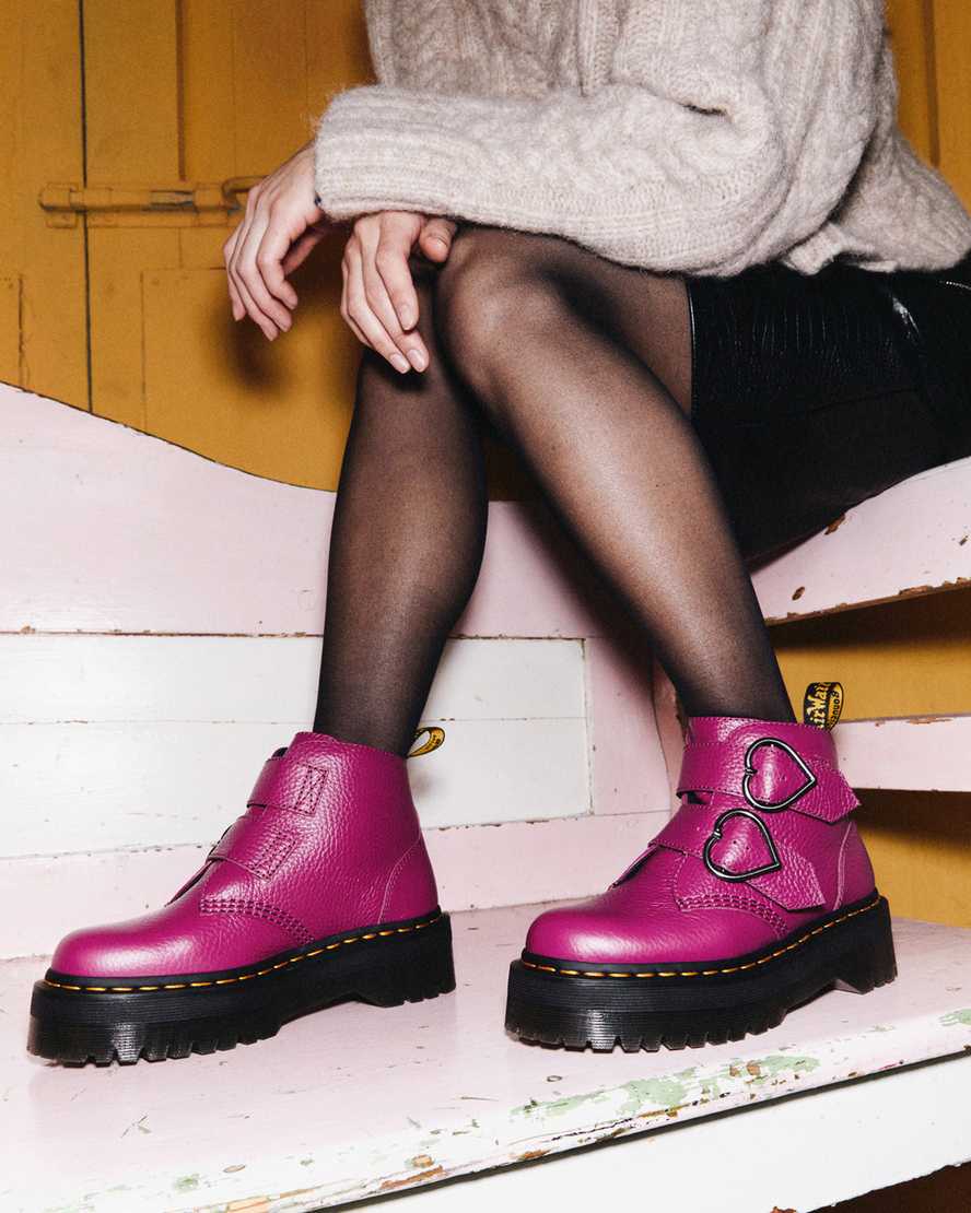 pink dr martens devon heart womens platform boots