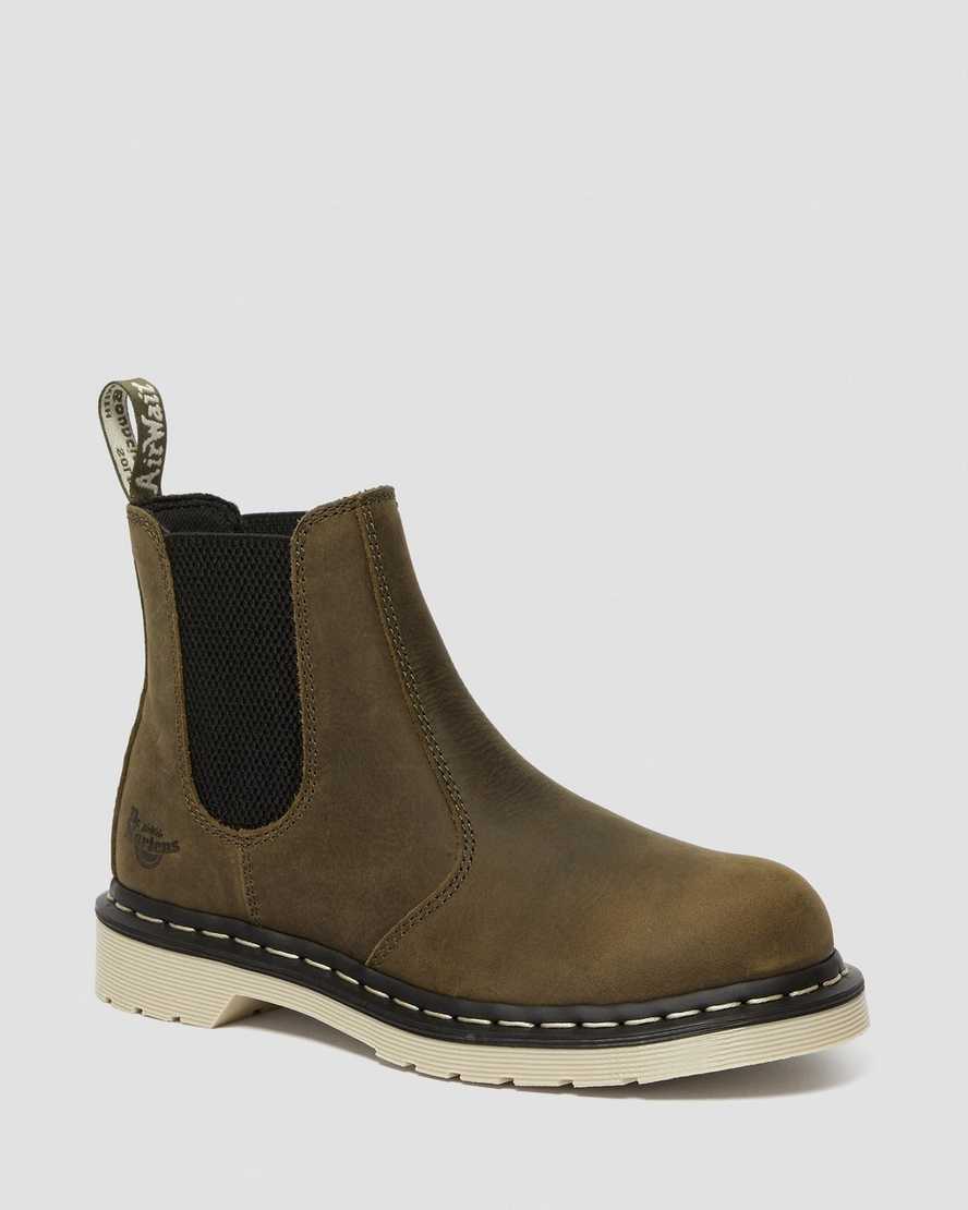olive dr martens arbor steel toe chelsea womens work boots
