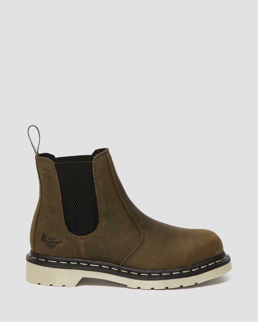 olive dr martens arbor steel toe chelsea womens work boots