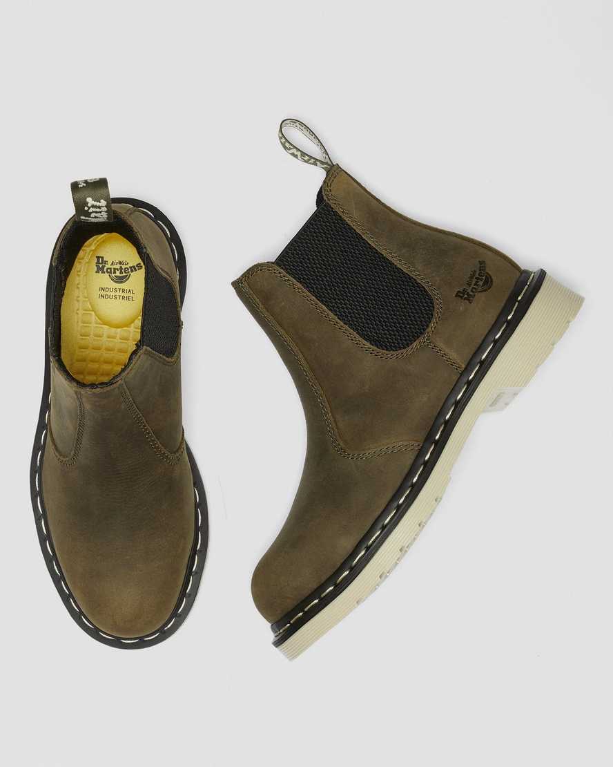 olive dr martens arbor steel toe chelsea womens work boots