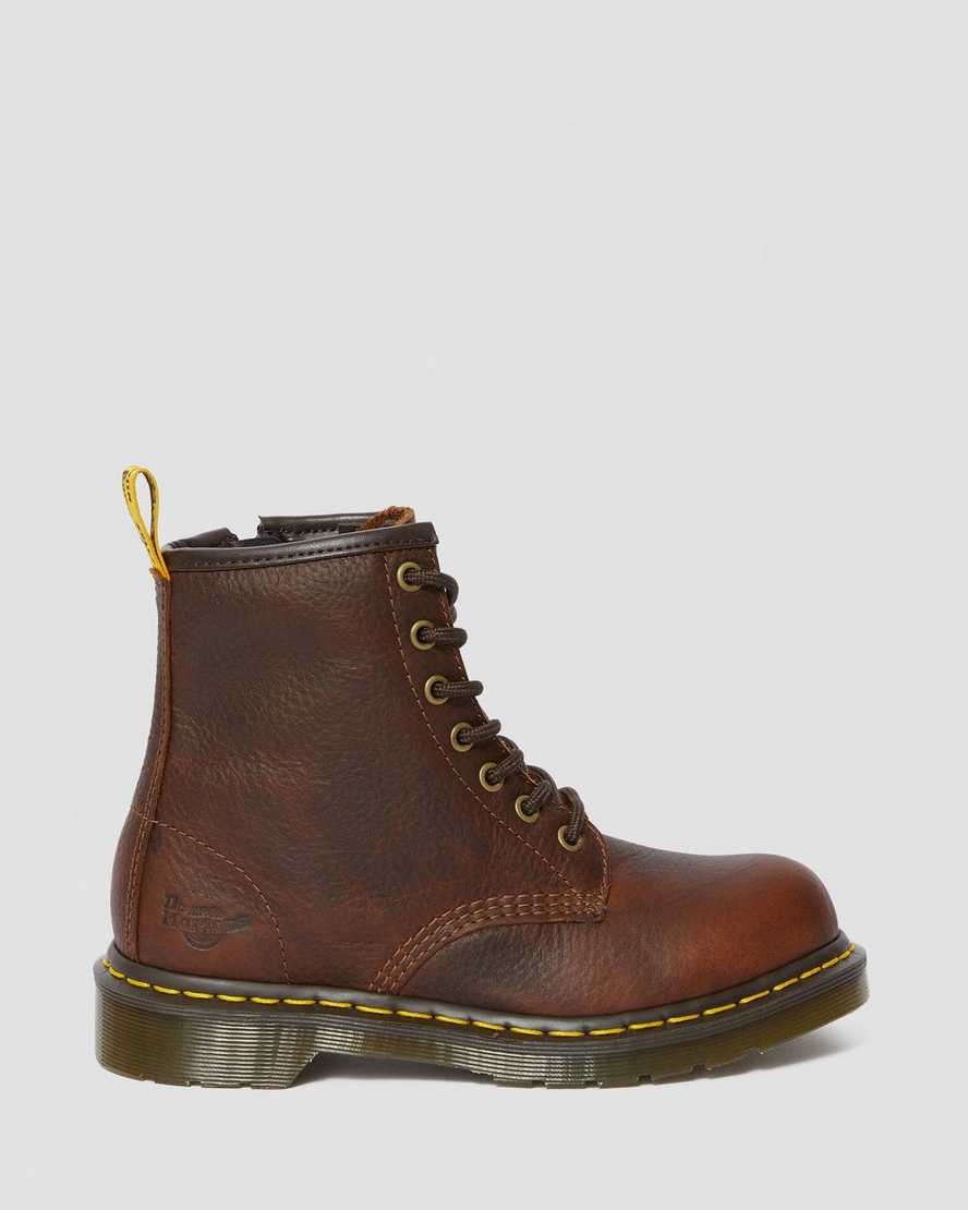 brown dr martens maple zip steel toe womens work boots