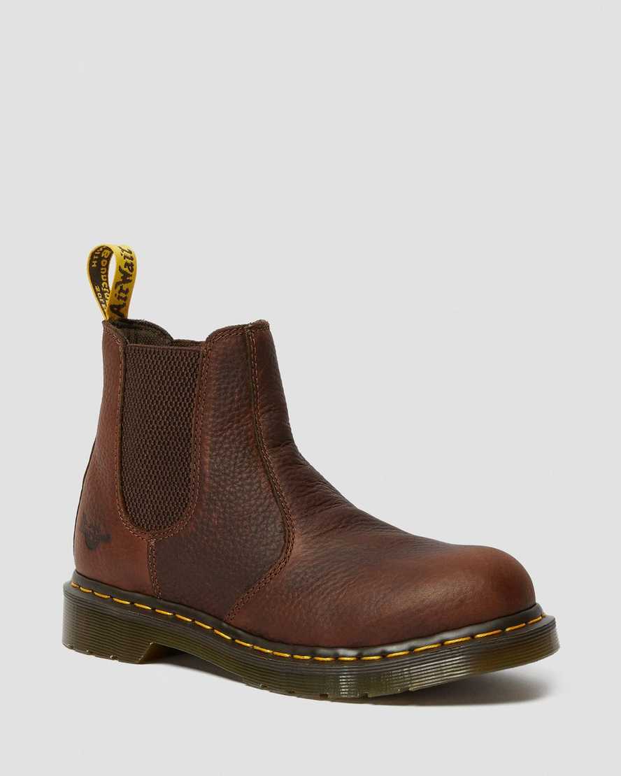 brown dr martens arbor steel toe womens work boots