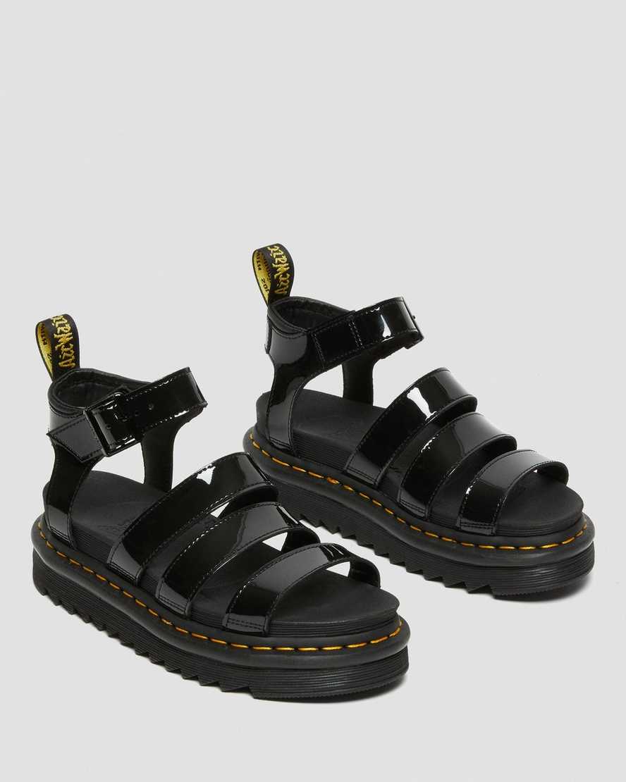 black dr martens blaire patent womens gladiator sandals