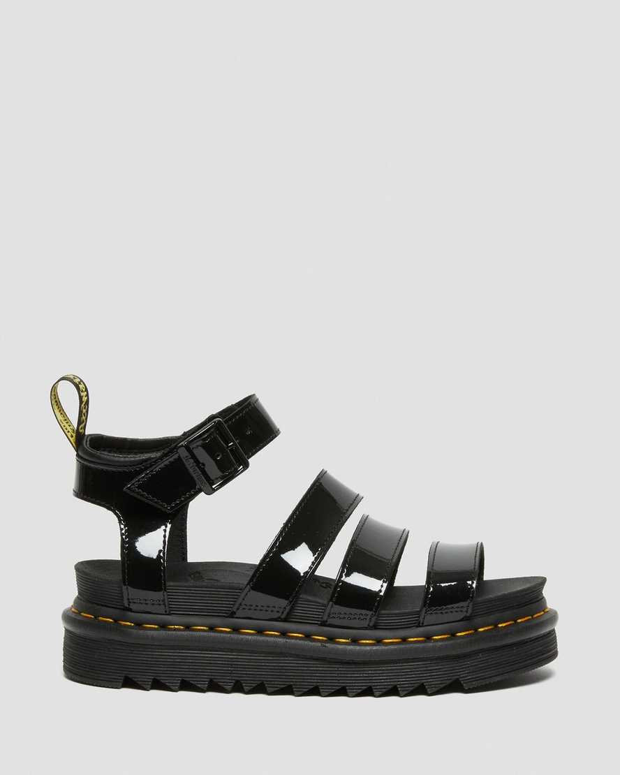 black dr martens blaire patent womens gladiator sandals