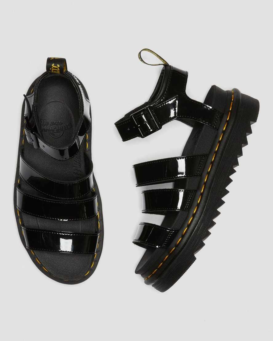 black dr martens blaire patent womens gladiator sandals