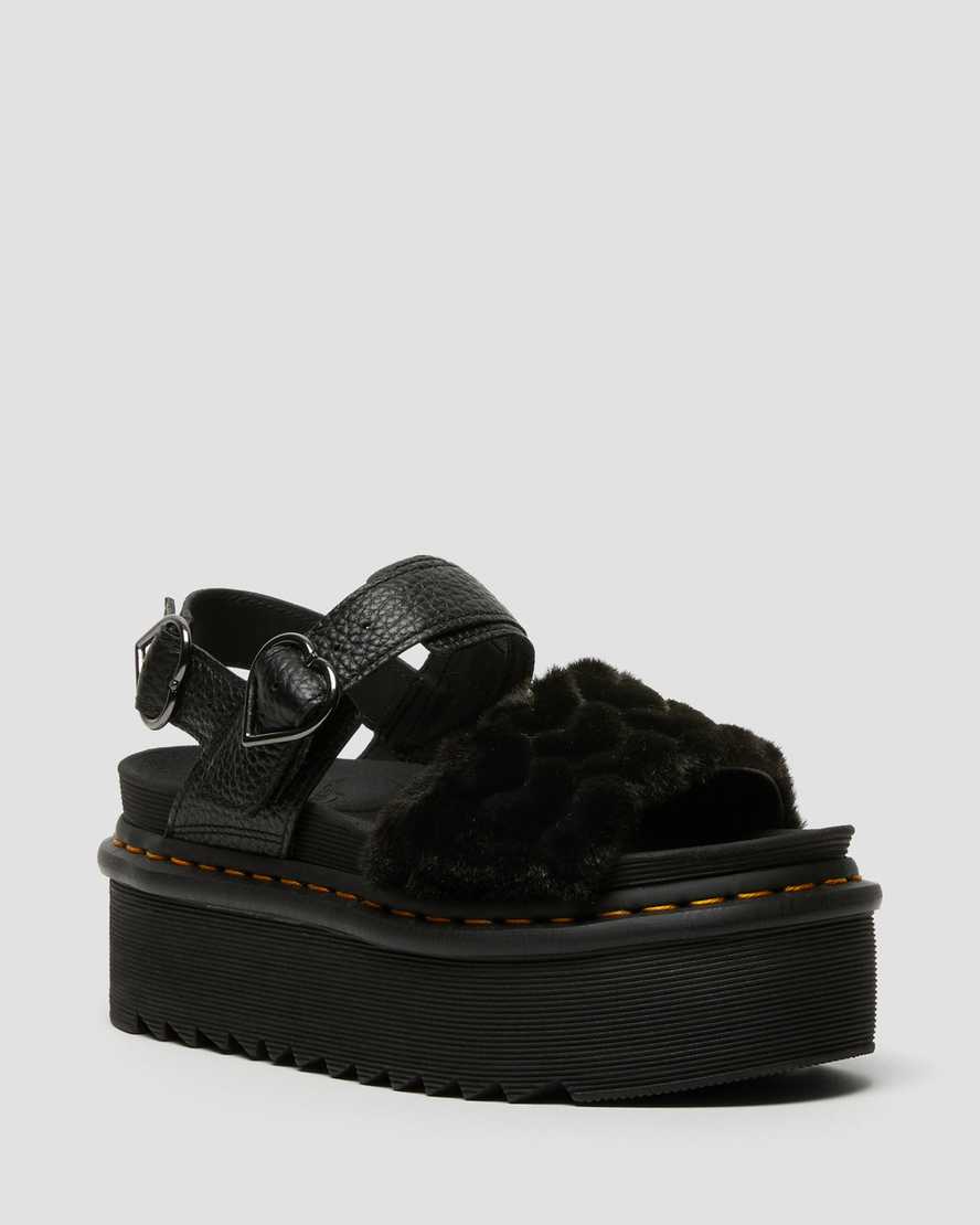 black dr martens voss fluffy faux fur womens platform sandals