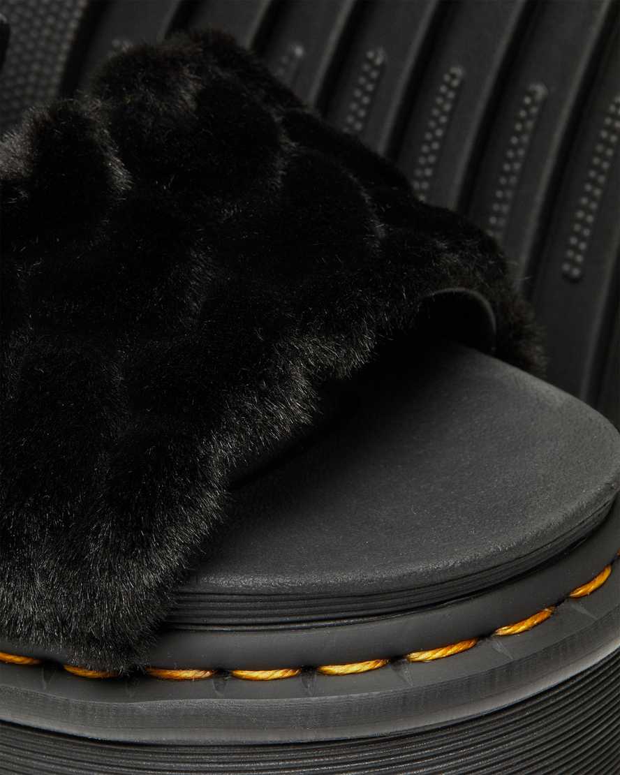 black dr martens voss fluffy faux fur womens platform sandals