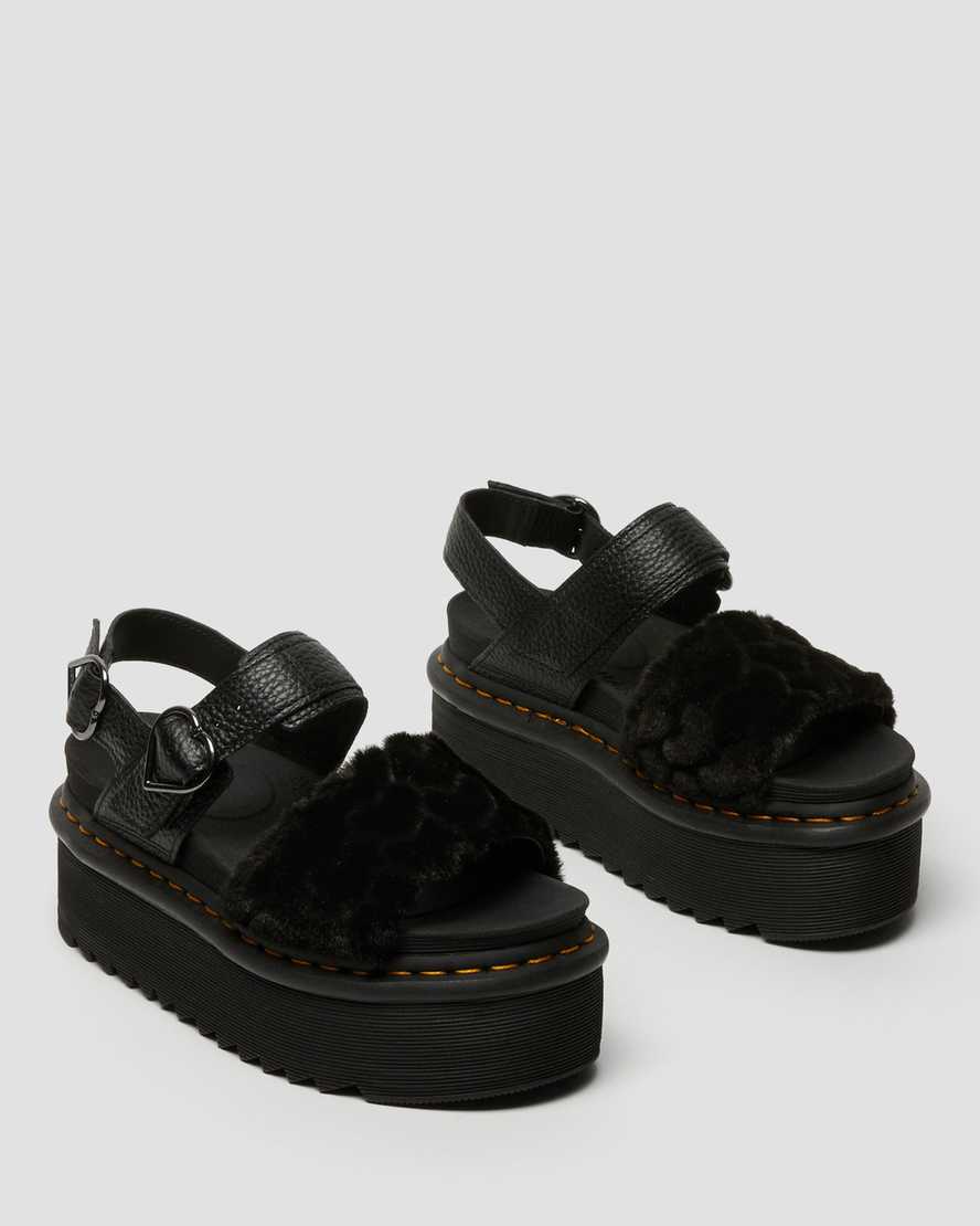 black dr martens voss fluffy faux fur womens platform sandals