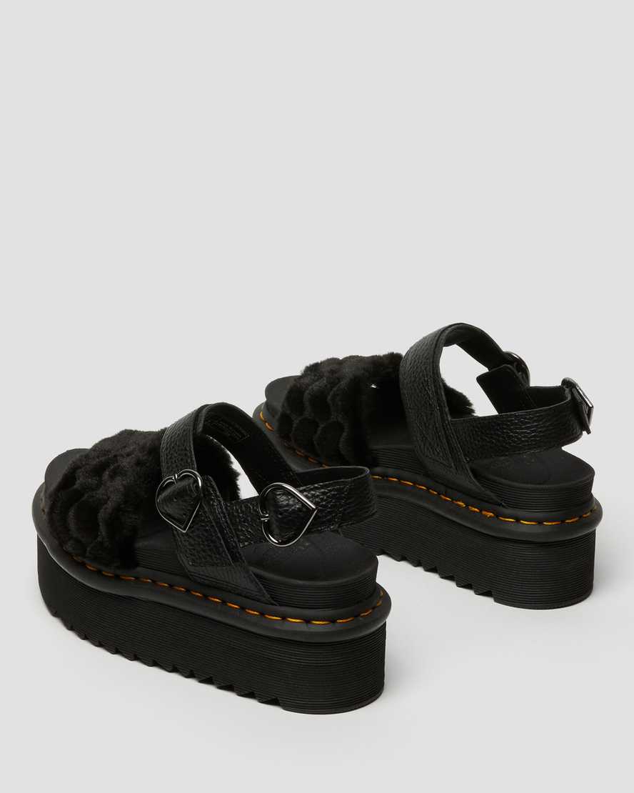 black dr martens voss fluffy faux fur womens platform sandals