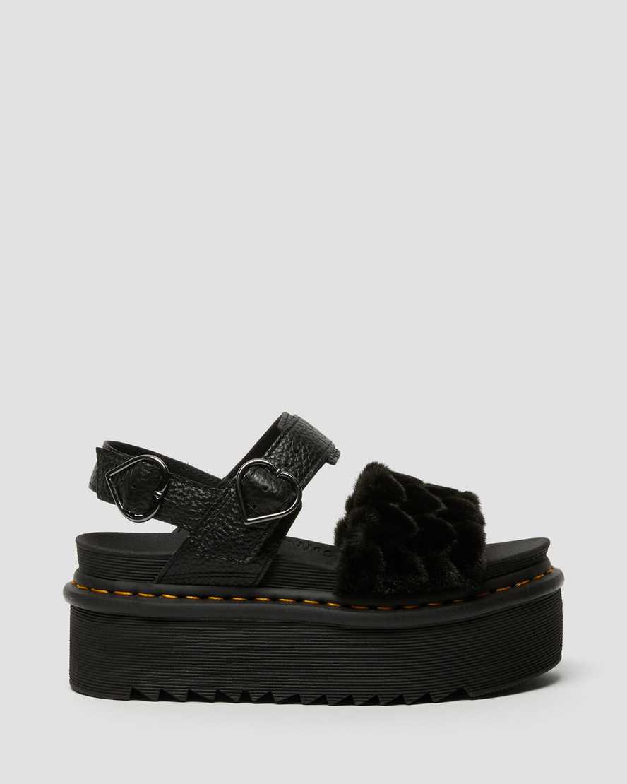 black dr martens voss fluffy faux fur womens platform sandals
