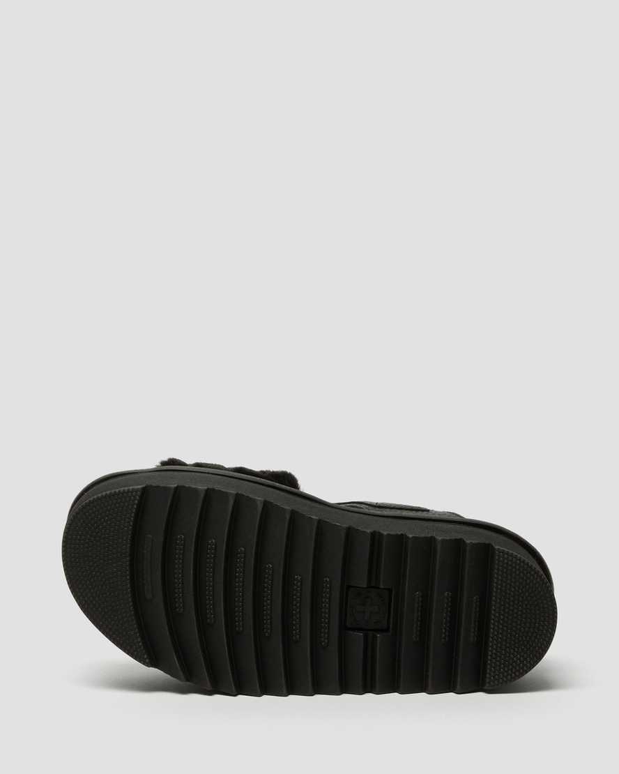 black dr martens voss fluffy faux fur womens platform sandals