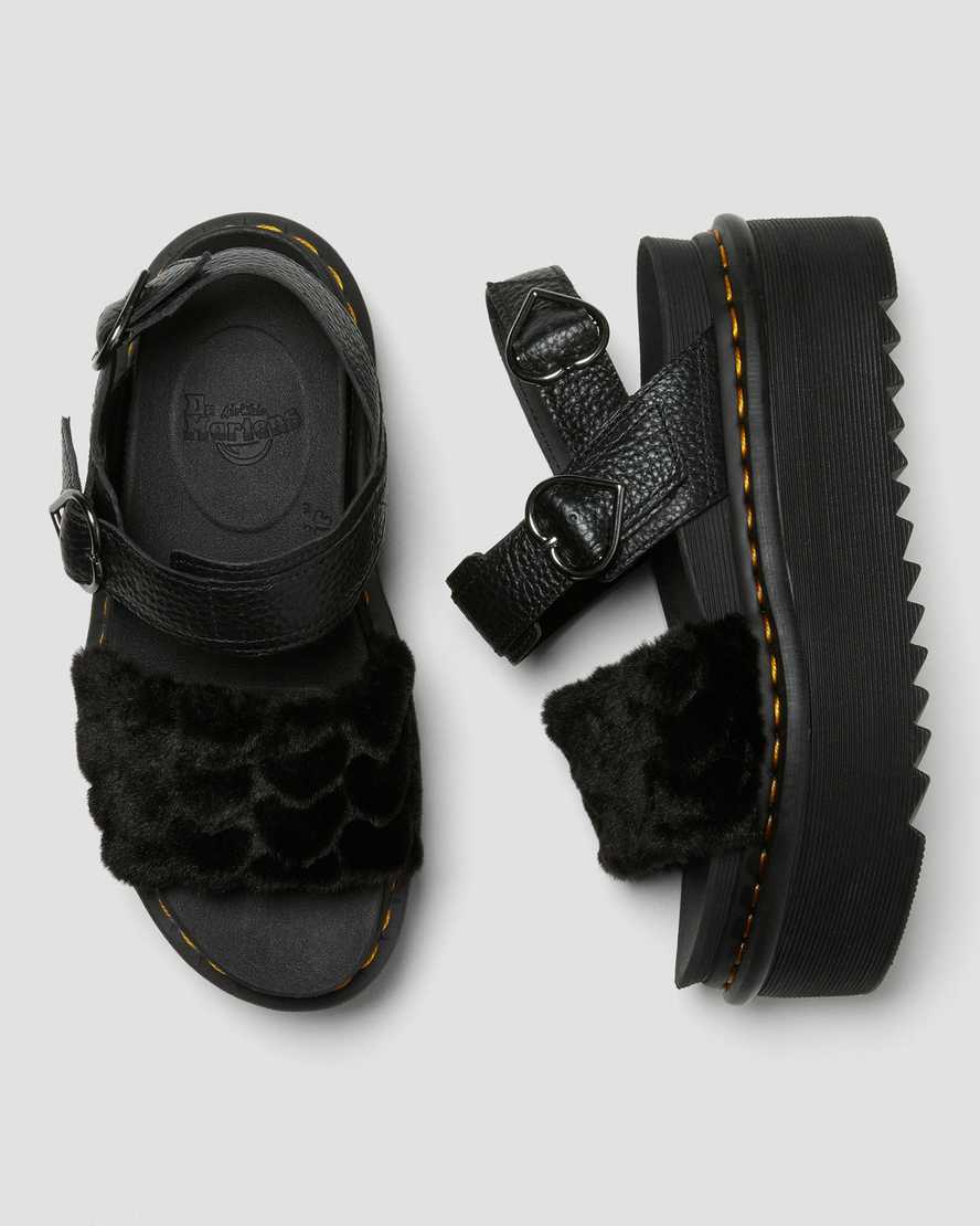 black dr martens voss fluffy faux fur womens platform sandals