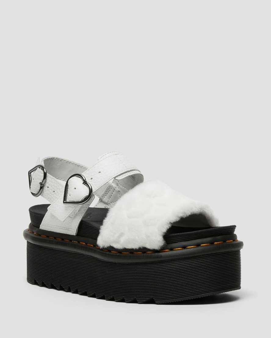 white dr martens voss fluffy faux fur womens platform sandals