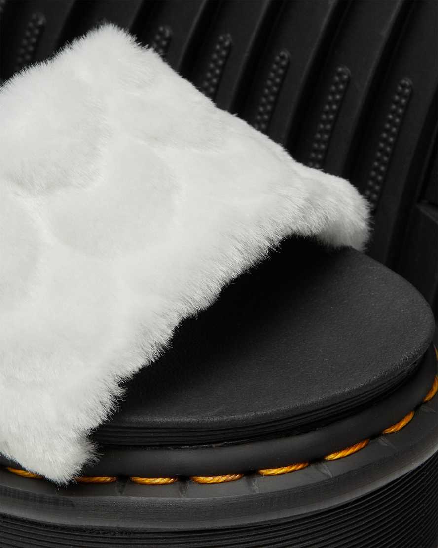 white dr martens voss fluffy faux fur womens platform sandals