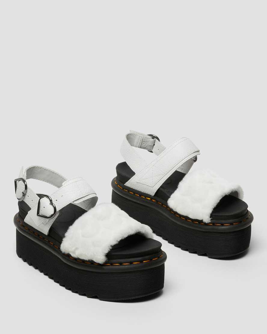 white dr martens voss fluffy faux fur womens platform sandals