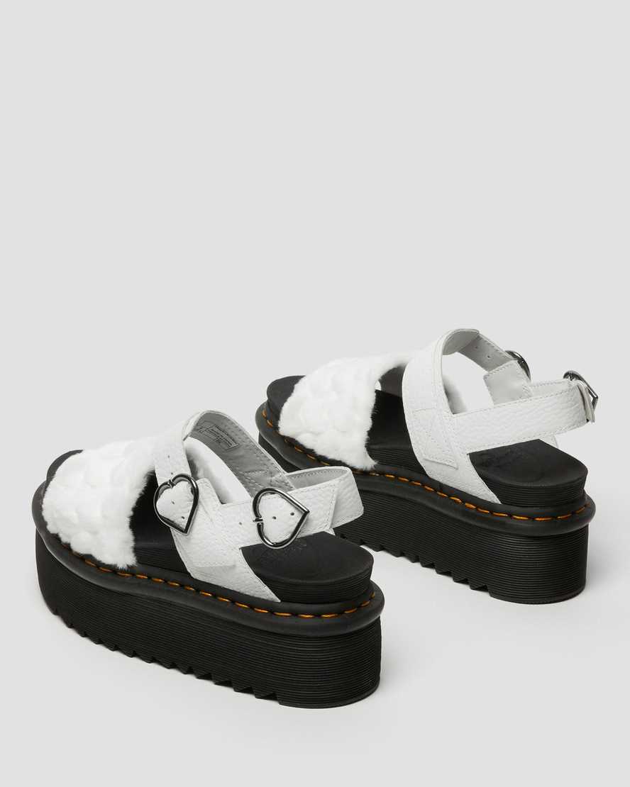 white dr martens voss fluffy faux fur womens platform sandals