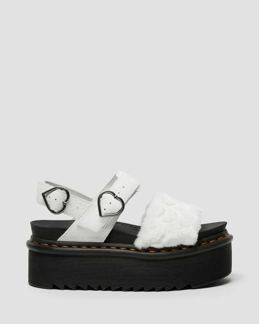 white dr martens voss fluffy faux fur womens platform sandals