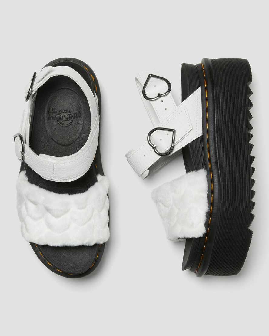 white dr martens voss fluffy faux fur womens platform sandals