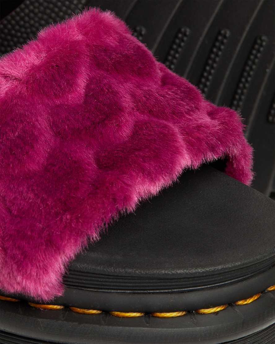 pink dr martens voss fluffy faux fur womens platform sandals