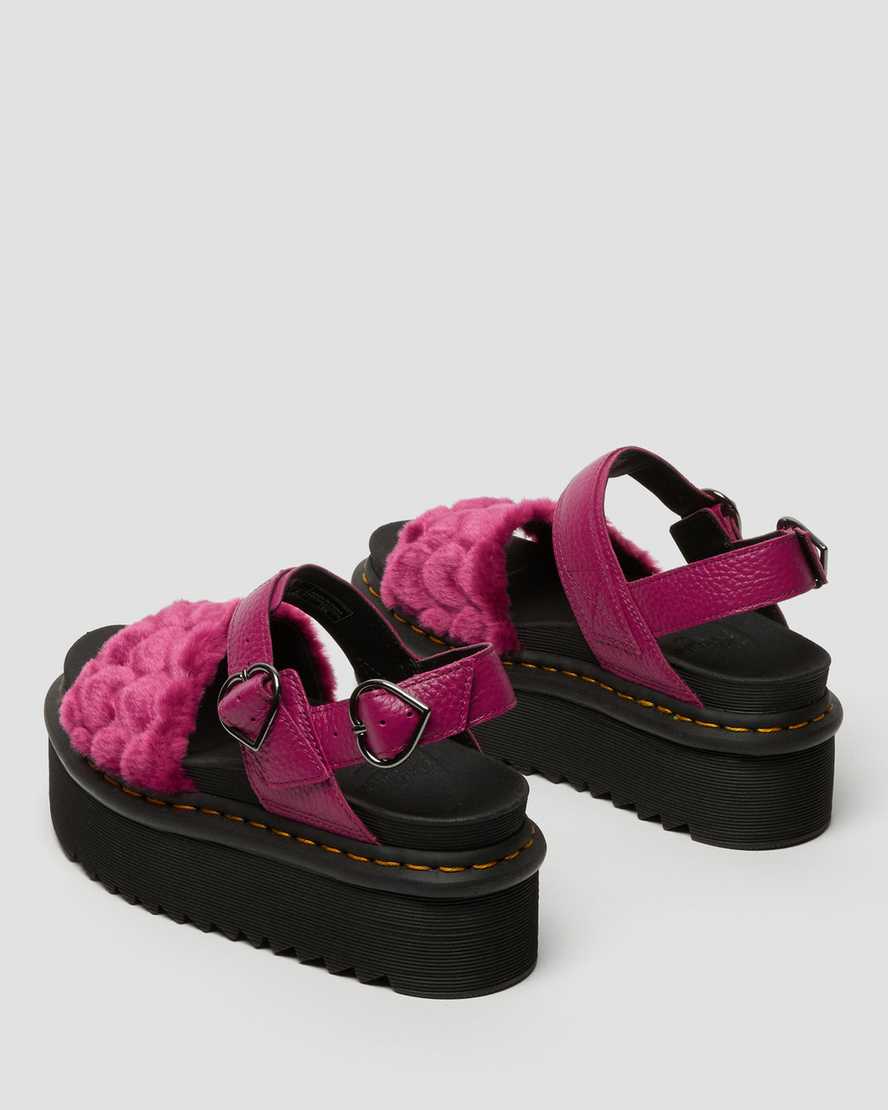 pink dr martens voss fluffy faux fur womens platform sandals