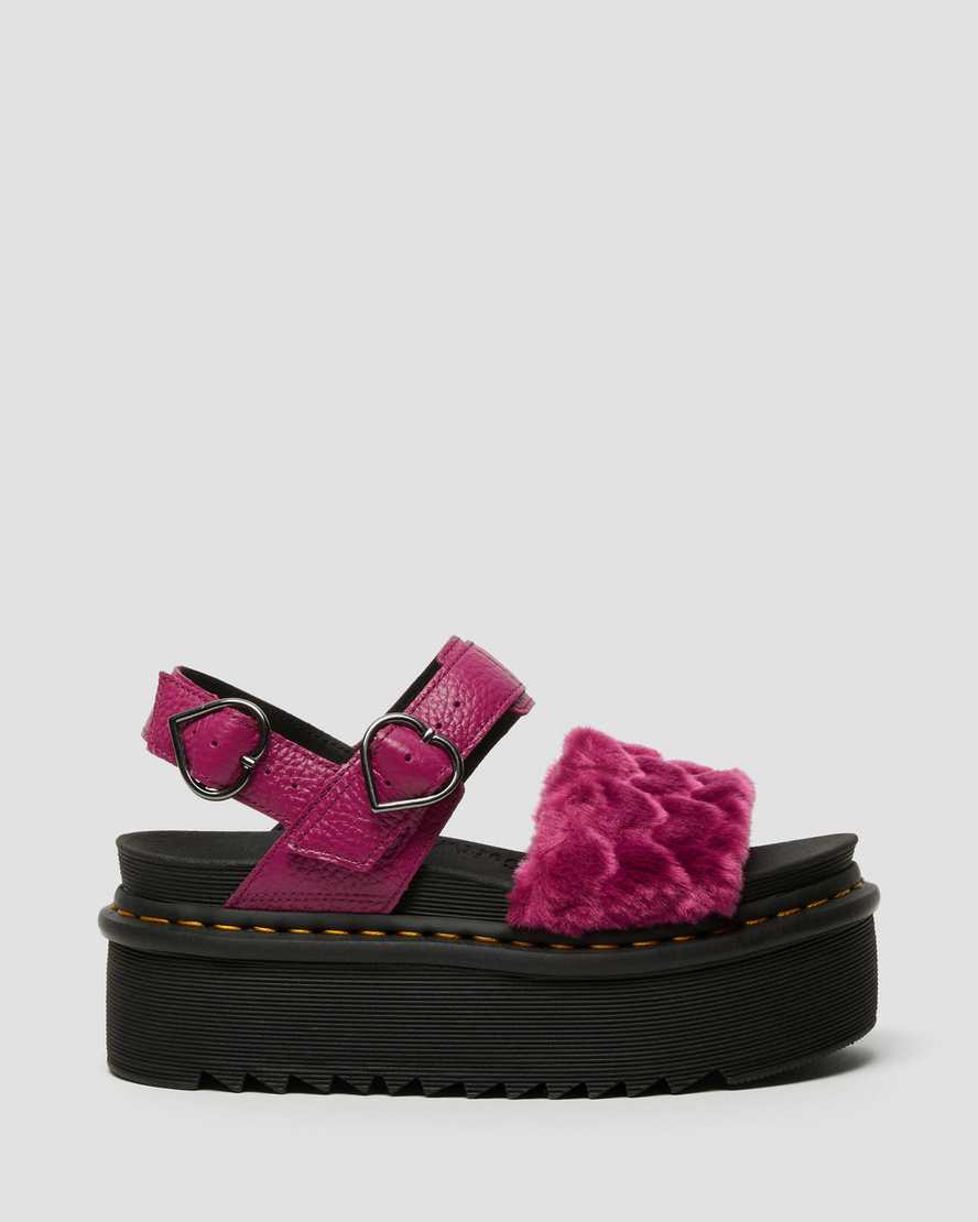 pink dr martens voss fluffy faux fur womens platform sandals
