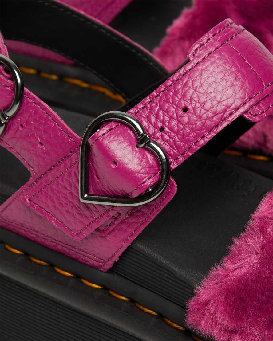 pink dr martens voss fluffy faux fur womens platform sandals