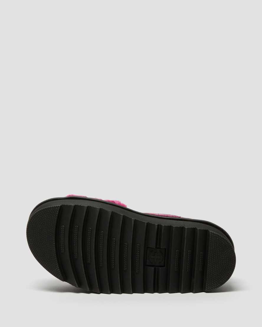 pink dr martens voss fluffy faux fur womens platform sandals
