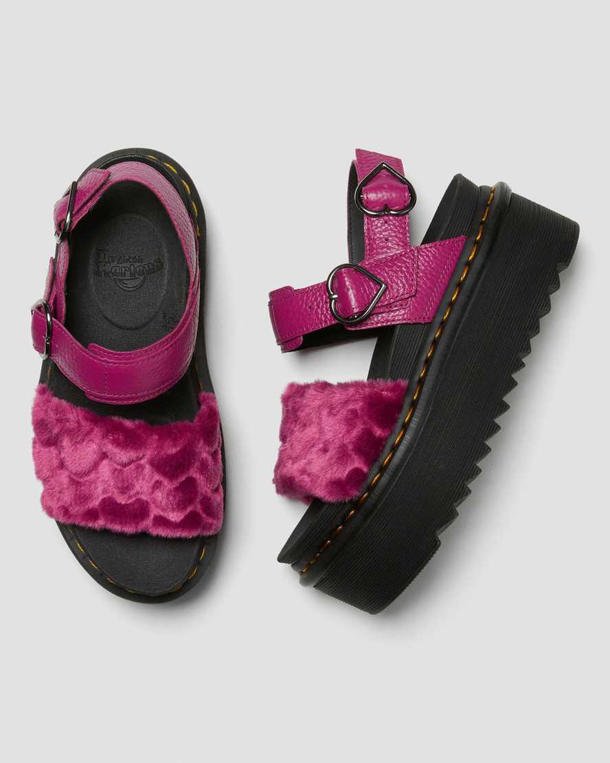 pink dr martens voss fluffy faux fur womens platform sandals