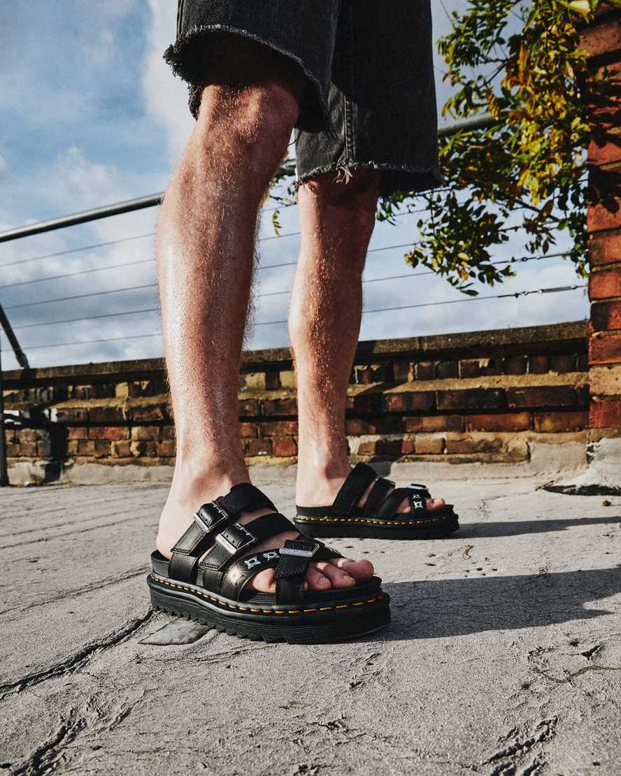 black dr martens ryker ii hardware strap womens slide sandals