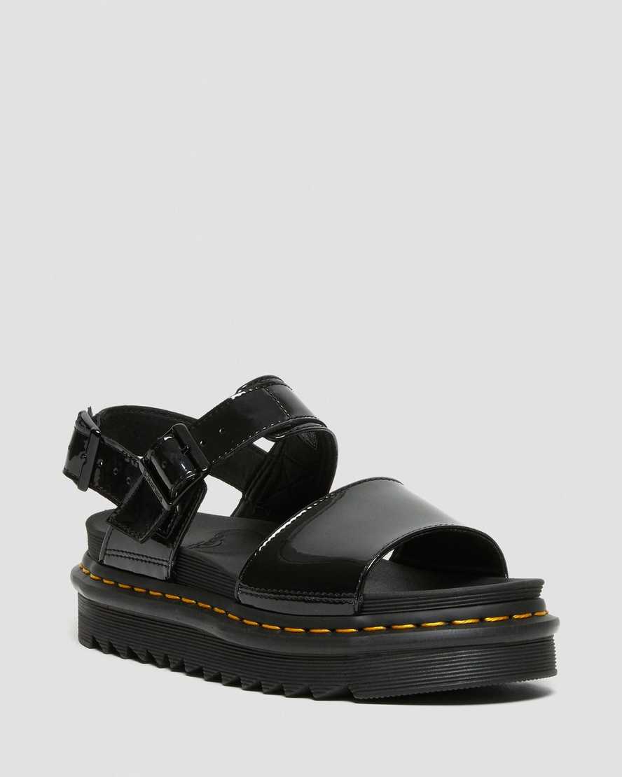 black dr martens voss patent womens strap sandals