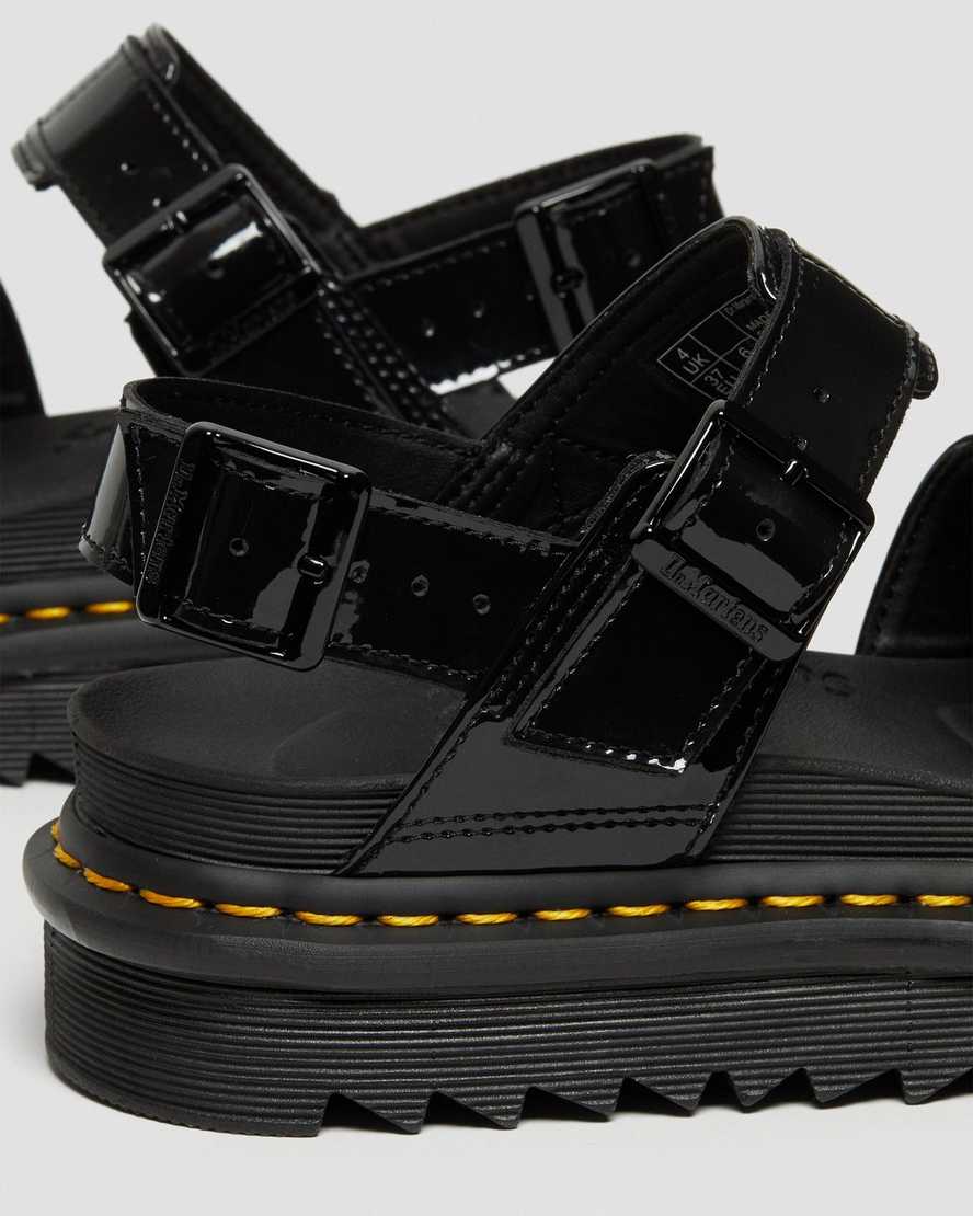 black dr martens voss patent womens strap sandals