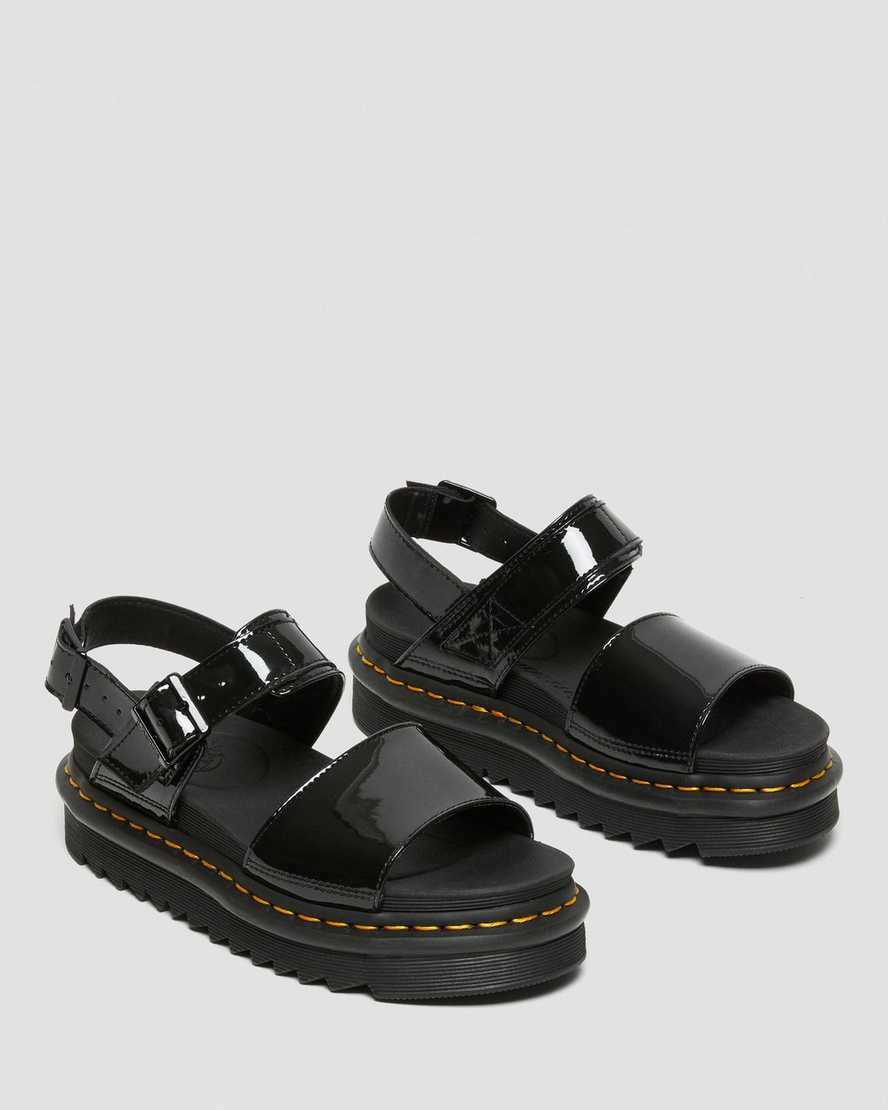 black dr martens voss patent womens strap sandals