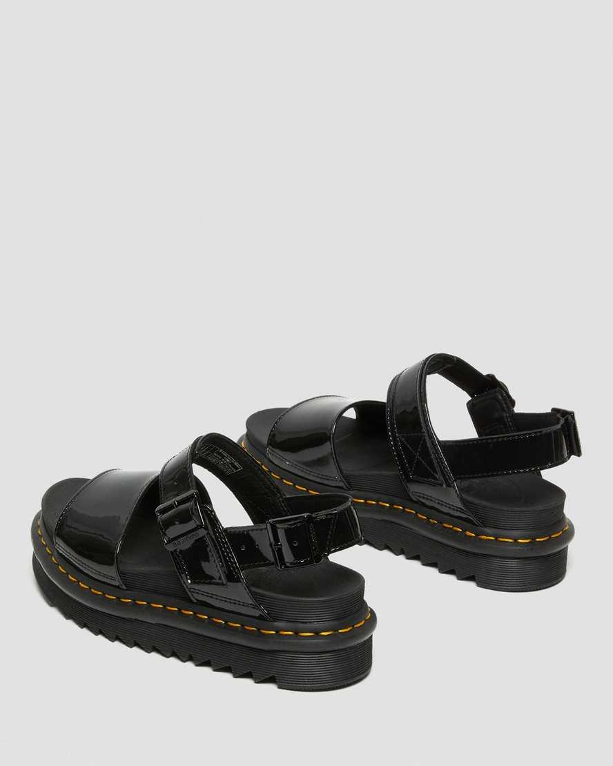 black dr martens voss patent womens strap sandals