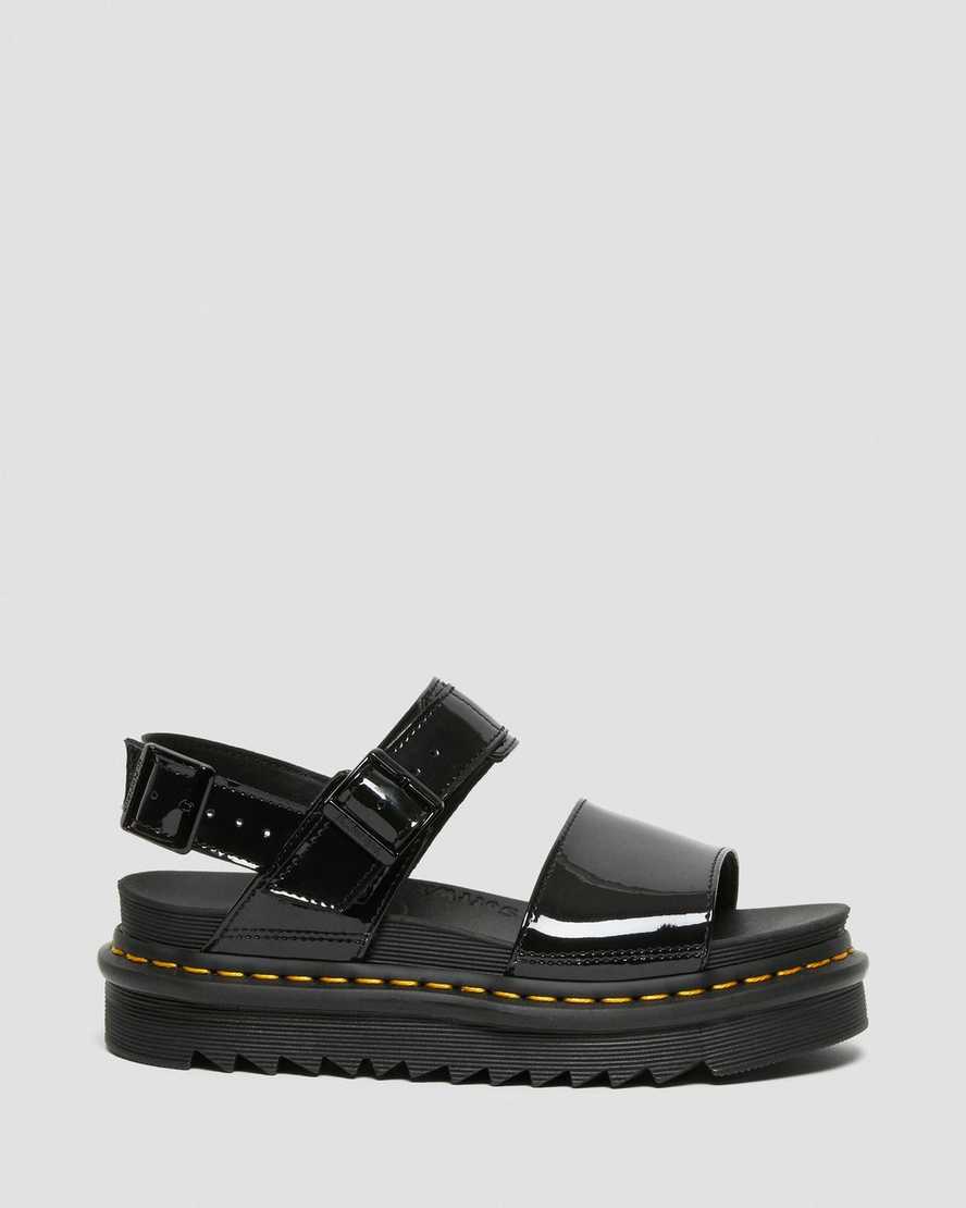 black dr martens voss patent womens strap sandals