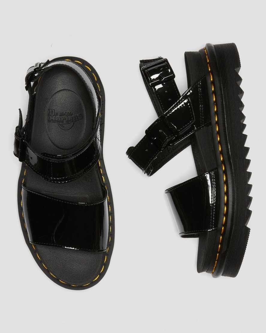 black dr martens voss patent womens strap sandals